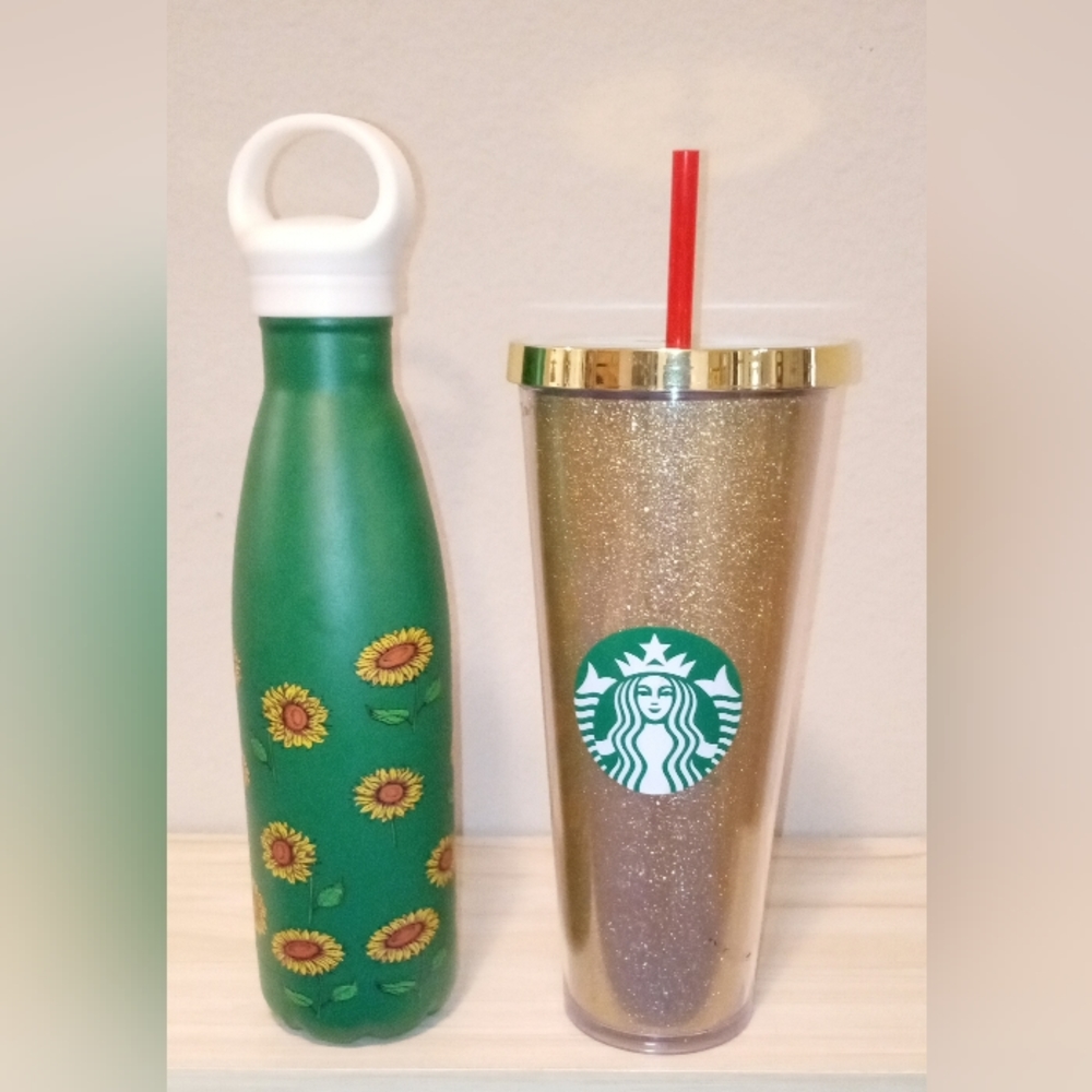 Starbucks tumbler and Sunflower thermos